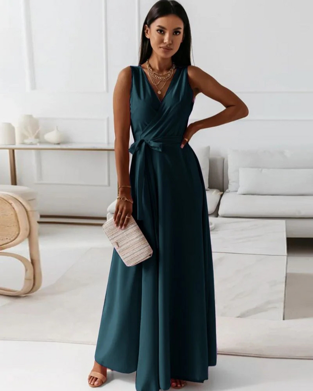 WW | Langes V-Ausschnitt Kleid für Damen Maxi