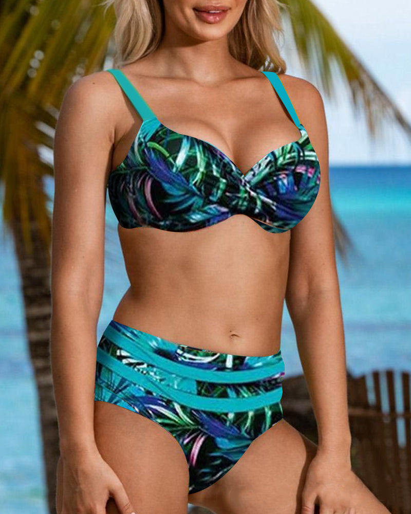 WW taillierter Bikini mit Blattmuster
