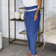 WW | Stilvolle Einfarbige Hosen mit Taschen und Quer Verlaufendem Design