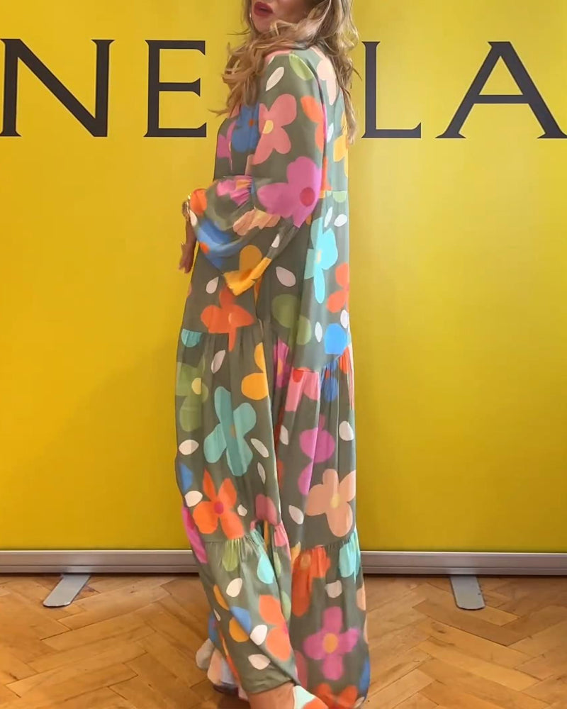 Noa - Lässiges Kleid mit Trompetenärmeln und Blumenmuster
