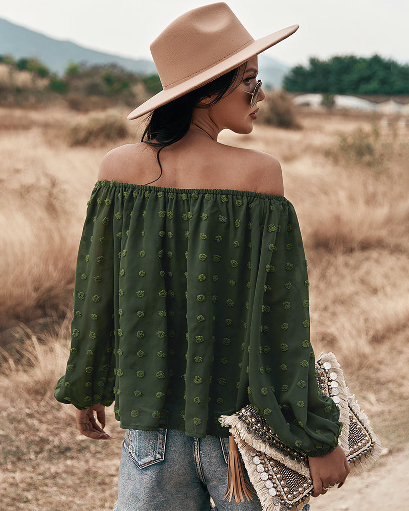 WW | Off Shoulder Laterne Langärmeliges Rüschentop