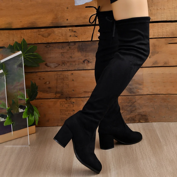 W&W Mode | Überknie Stiefel Damenstiefel, Schnürverschluss, Bequeme Passform