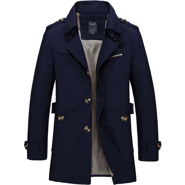 WW | Langer Mantel Herren Klassischer Trenchcoat Zweireihig Übergangsjacke