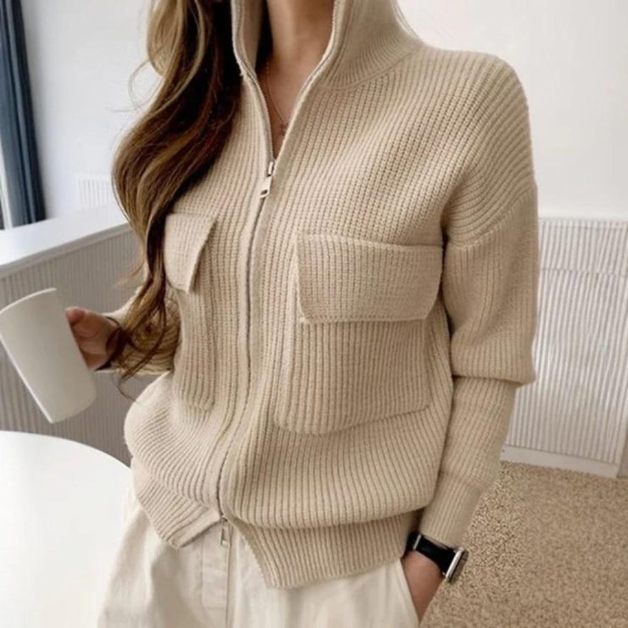 WW | Beige Einfarbig Langarm Pullover mit hohem Ausschnitt