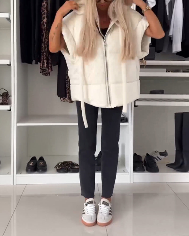 WW | Jacken mit Kapuze Einfarbig Reißverschluss und Kurzen Ärmeln