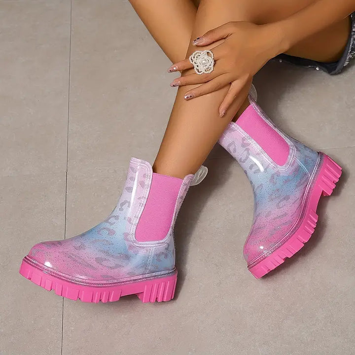 W&W Mode | gefärbte PVC Regenstiefel - wasserdicht mit dicker Sohle für Damen