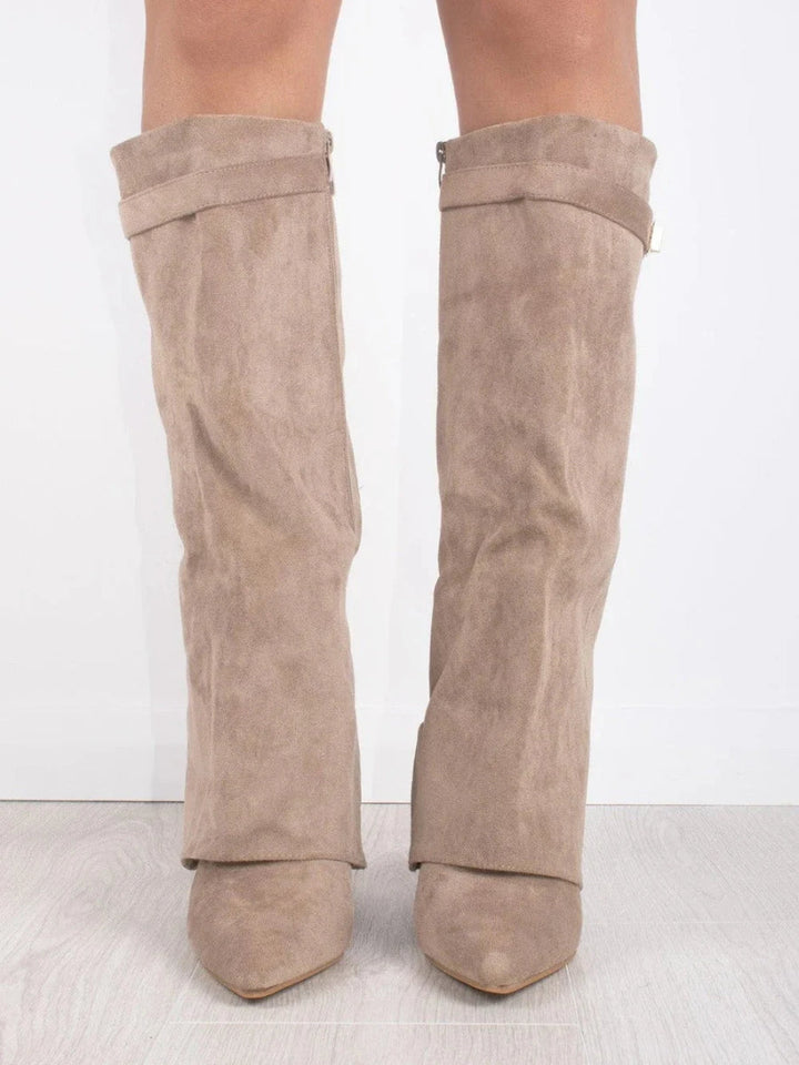 W&W Mode | Elegante Damenstiefel Aus Hochwertigem Suede Mit Goldenen Akzenten