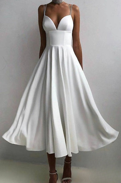 WW | Lange Kleid Mit Volants Ohne Rücken und V-Ausschnitt