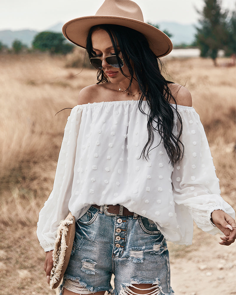 WW | Off Shoulder Laterne Langärmeliges Rüschentop