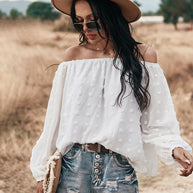 WW | Off Shoulder Laterne Langärmeliges Rüschentop