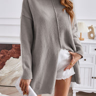 WW Halb-Turtleneck mittellanger Schlitzpullover