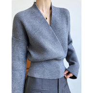 WW | Klassischer Herbst Wickelpullover mit Statement Ausschnitt für Frauen
