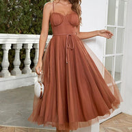 WW | Rare Beauty Tüll Rückenfreies Midi Kleid