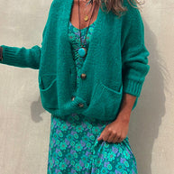 WW | Rosiedress Solid Knopfverschluss Taschen Pullover Cardigan