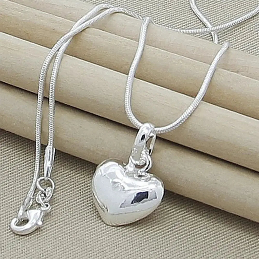 WW | Sterling Silber Massiv Herz Kette Schlangenkette Für Damen