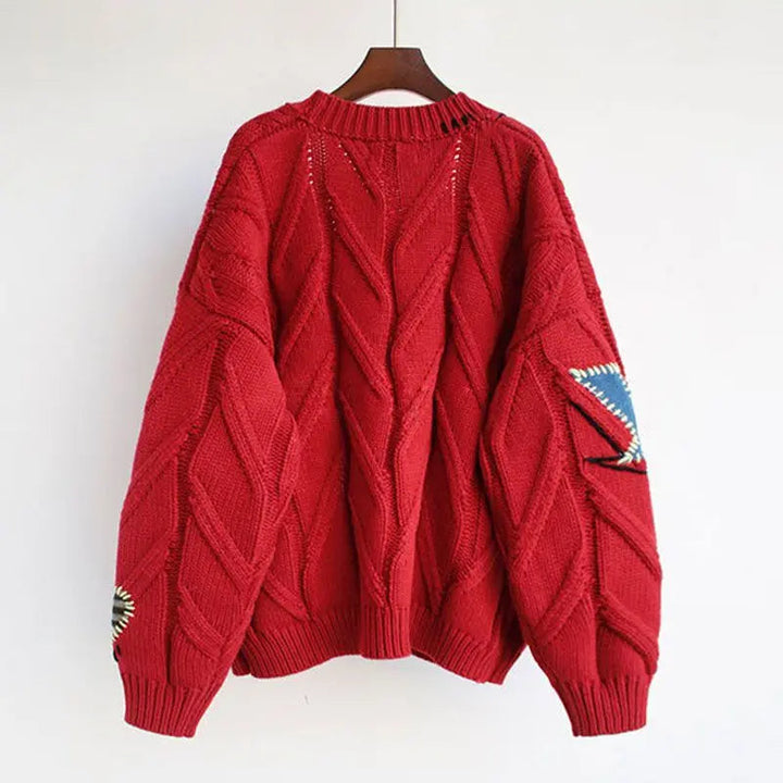 W&W Mode | Gestrickte V-Ausschnitt Damenjacke mit Stickerei