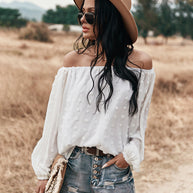 WW | Off Shoulder Laterne Langärmeliges Rüschentop