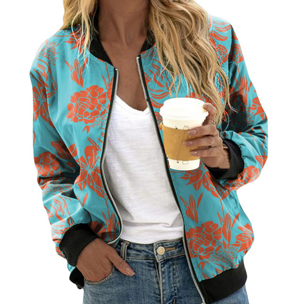 WW | Damen Sommerjacke mit Blumenmuster und Stehkragen, mit Reißverschluss