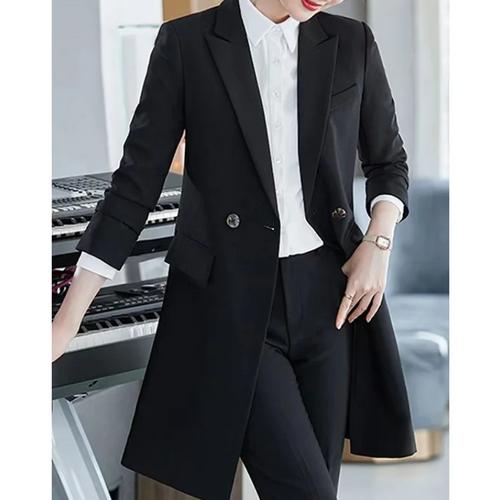 WW | Eleganter Langer Damenblazer mit Klappentaschen und Reverskragen