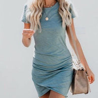 WW | Rosiedress Kurzarm Raffung Meerwasser Mini Kleid
