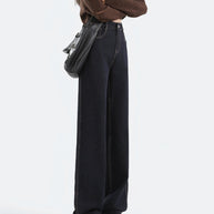 WW | Lockere Dunkle Hohe Taillen Bodenlange Denim Hose