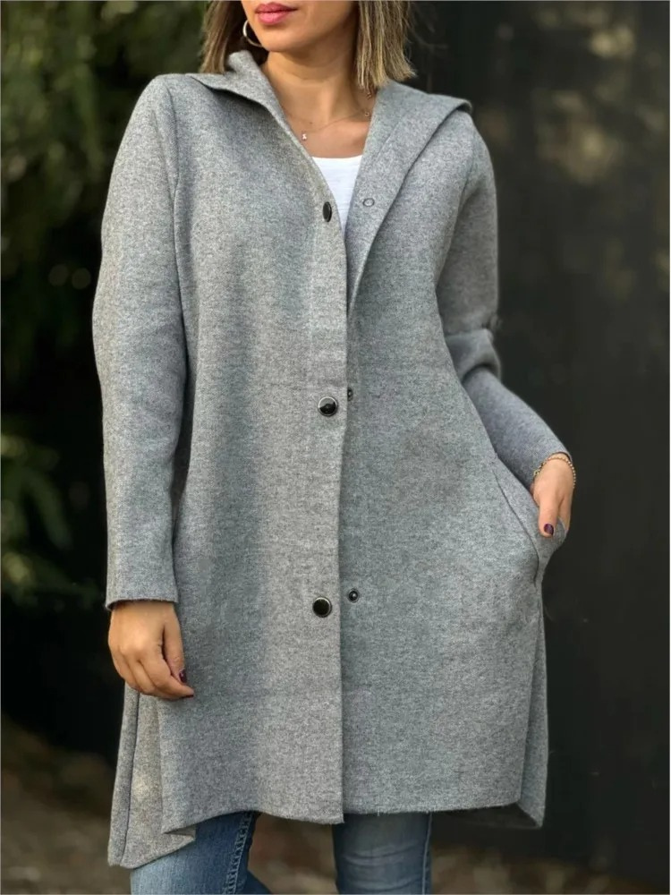 WW | Lässiger Mantel Jacke Damen Mit Kapuze Und Knopfleiste