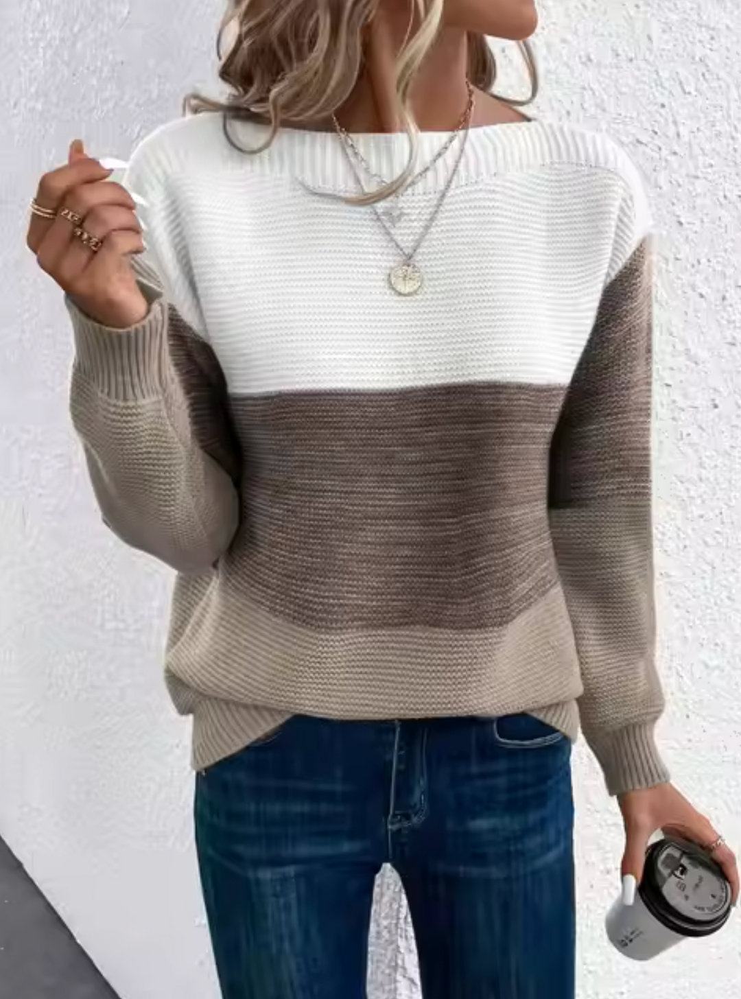 W&W Mode | Casual Herbst Dreifarbiger Strickpullover für Frauen