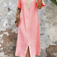 Einfarbiges Kleid aus Baumwolle und Leinen für Damen