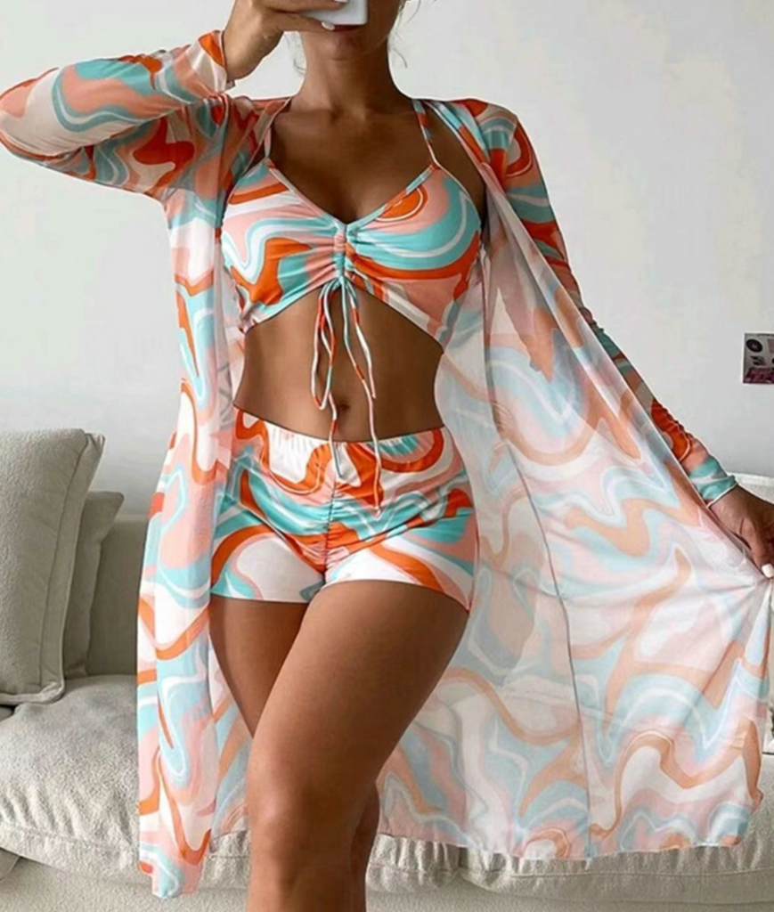 WW | Drei-Teiliges Bikini-Set mit Transparentem Cover-Up für Damen