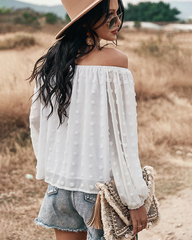 WW | Off Shoulder Laterne Langärmeliges Rüschentop