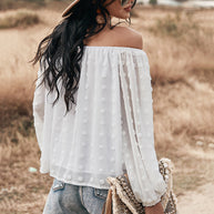 WW | Off Shoulder Laterne Langärmeliges Rüschentop
