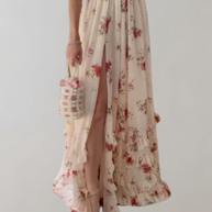 WW | Ärmelloses, tailliertes Kleid mit Blumendruck und sexy Beinausschnitt