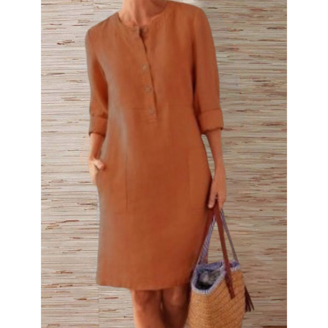 W&W Mode | neues einfarbiges Kleid aus Baumwolle und Leinen