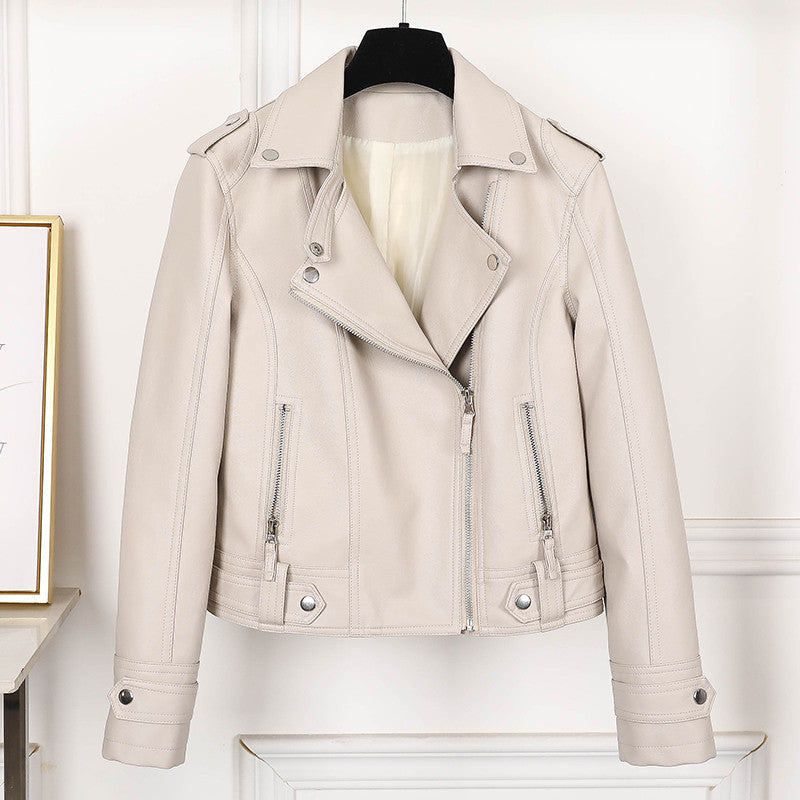 WW | Damen Slimfit Schwarze Lederjacke Mit Revers Und Reißverschluss Für Frauen