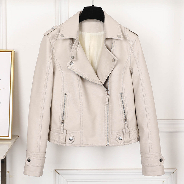 WW | Damen Slimfit Schwarze Lederjacke Mit Revers Und Reißverschluss Für Frauen