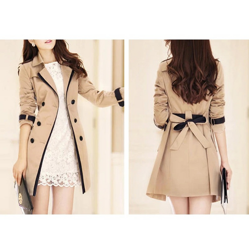W&W Mode | Eleganter Trenchcoat Damen Doppelreiher, Tailliert, Mittellang