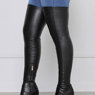 WW | Overknee Stiefel Blockabsatz Runde Spitze Reißverschluss Lug Sohle