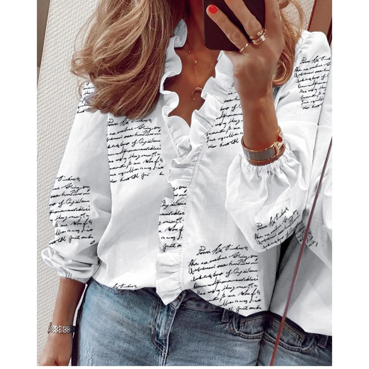 W&W Mode | Chiffon lila Blumenmuster V-Ausschnitt Damenhemd