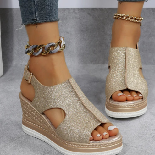 WW | Schicke Glitzer Wedge Sandalen