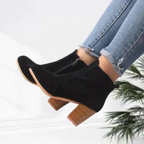 W&W Mode | Damen Lässig Wildleder Stiefeletten, Niedriger Blockabsatz, Seitenreißverschluss