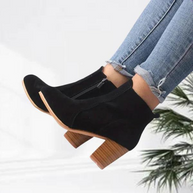 WW | Damen Lässig Wildleder Stiefeletten, Niedriger Blockabsatz, Seitenreißverschluss