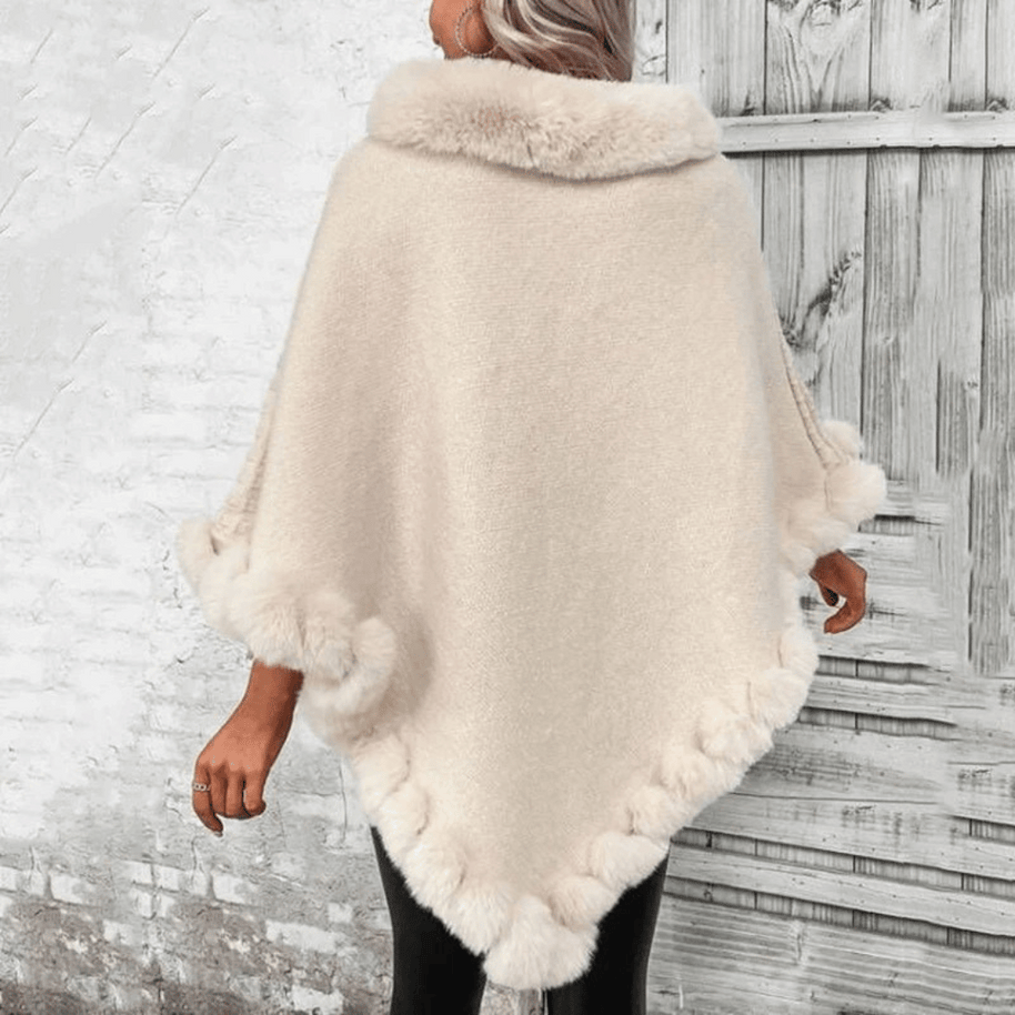 WW | Poncho mit weicher Webstruktur – stilvoller Damenponcho mit Kragen und Kunstpelzabschluss