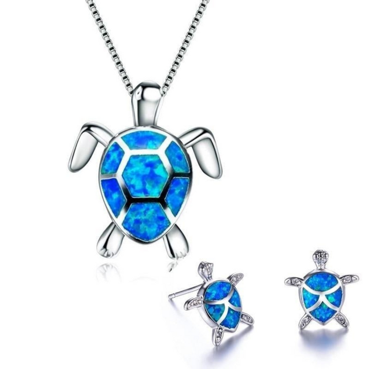 W&W Mode | Schildkröte Halskette + Ohrringe in Opal Und Silber Silber