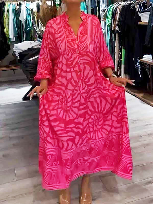 WW | Damen Lockeres V-Ausschnitt Kleid mit Print