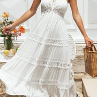 WW | Making Moves Weiß Spitze Ohne Ärmel Maxi Kleid