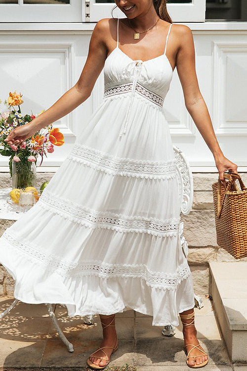 WW | Making Moves Weiß Spitze Ohne Ärmel Maxi Kleid