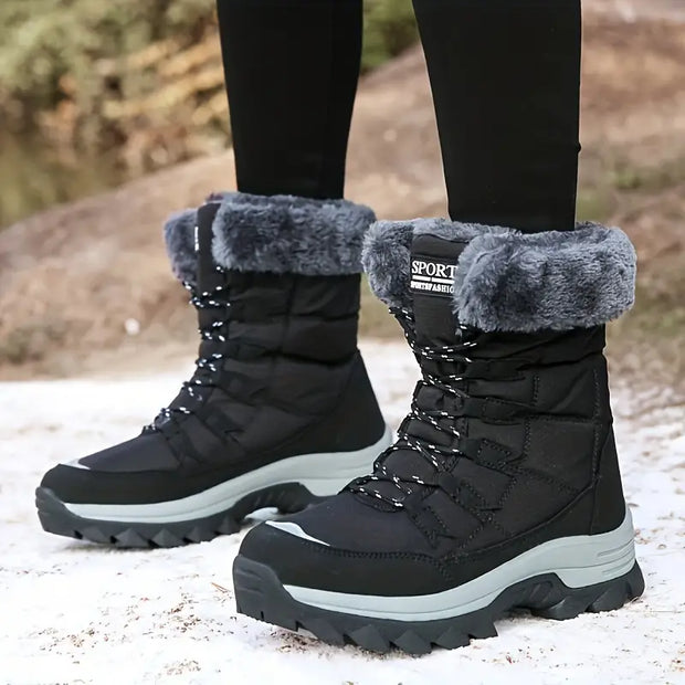 WW | Winterstiefel für Damen - warme, rutschfeste schwarze Schneestiefel