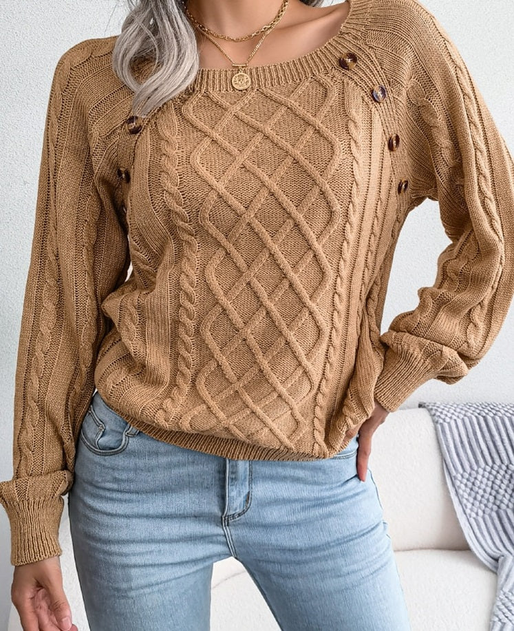 WW Pullover | Gestrickter eleganter Damen-Pullover mit Knöpfen und Rippenmotiv