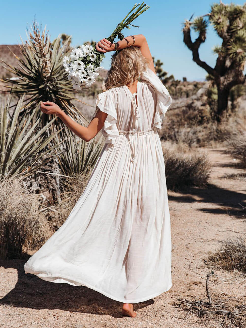 W&W Mode | Stil Maxi Kleid mit Flatterärmeln für Frauen
