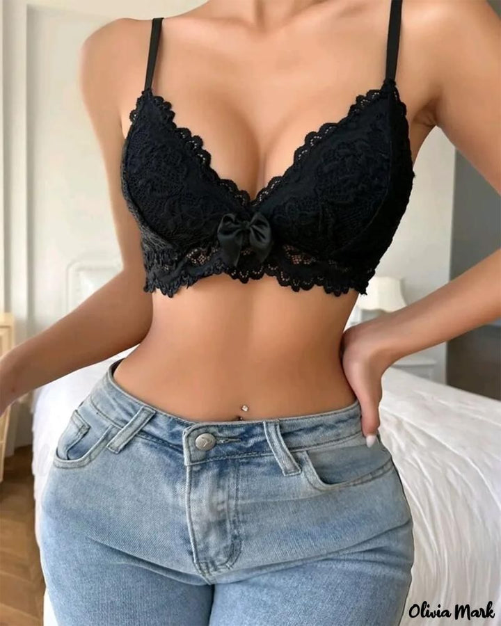 Damen Spitzen-Bralette mit Schmetterlingsmuster und verstellbaren Trägern